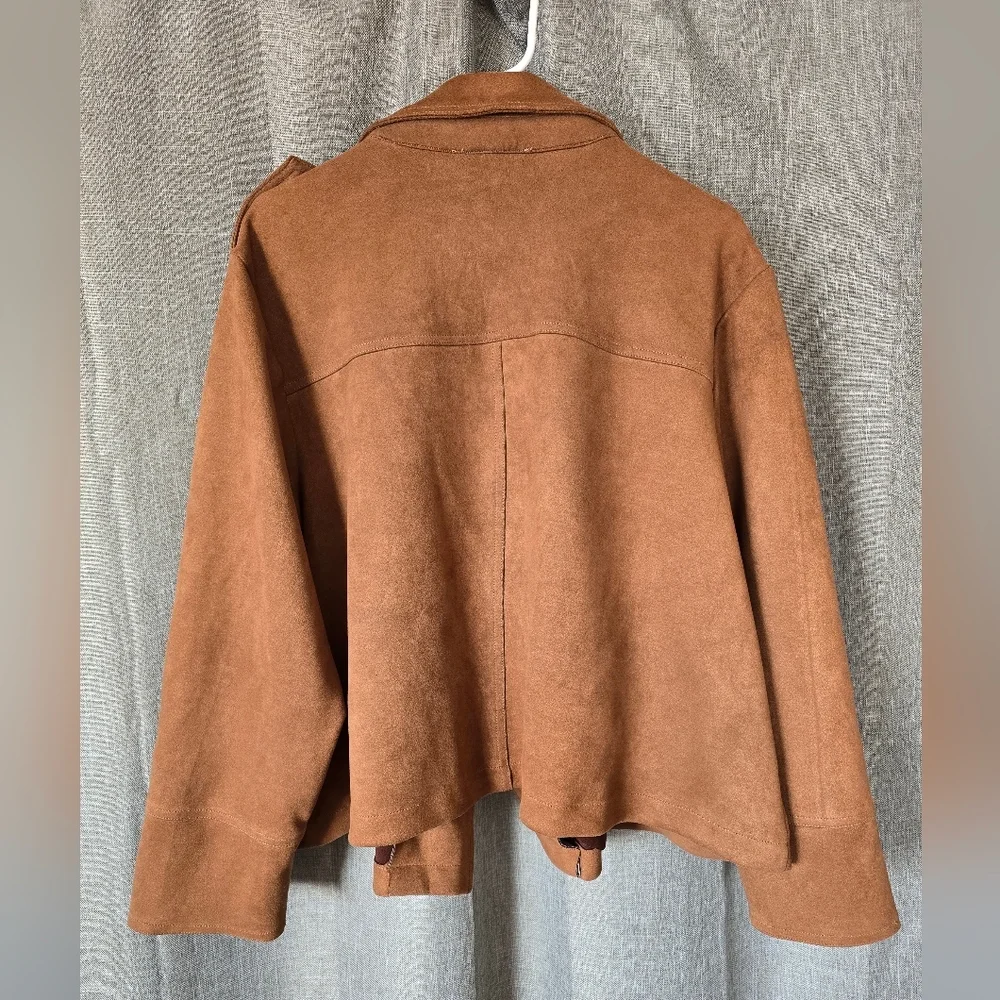 PHIPOSOPHY Women’s Faux Suede Cognac Brown Moto Jacket Size 3X - Picture 2 of 4
